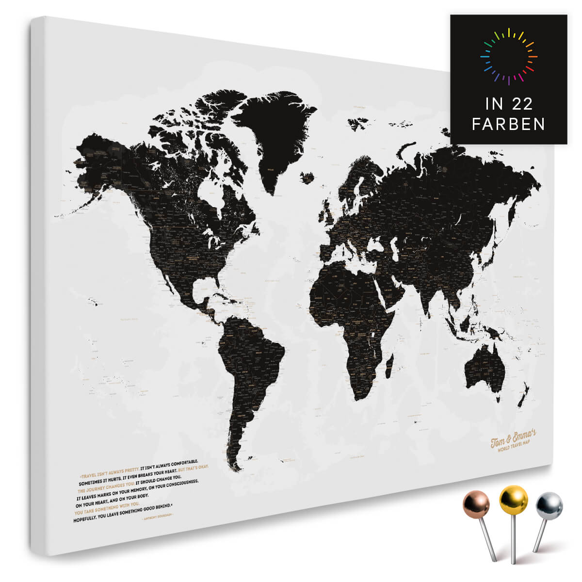 Weltkarte Pinn-Leinwand zum Pinnen von Reisen und Markieren von besuchten Orten 